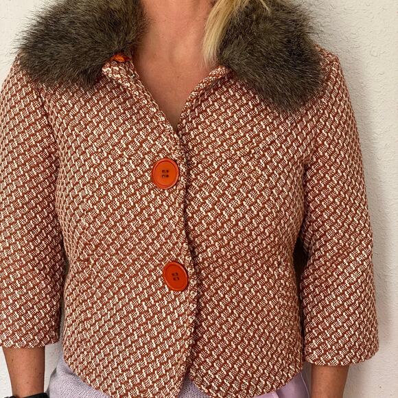 Seine Orange White Tweed Style Jacket - Picture 2 of 16